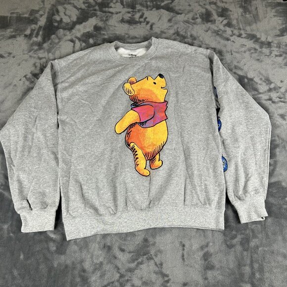 Disney Tops - Disney Winnie The Pooh Sweater Womens Medium Crewneck Gray Honey Pots Sleeve
